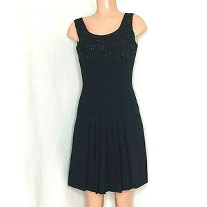 MariAnna Little Black Dress Beaded Bodice Pleats